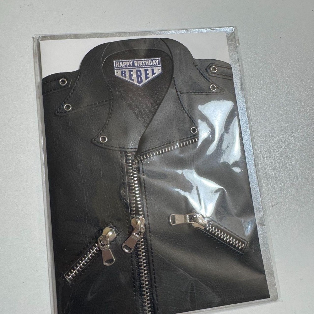 Papyrus Greeting Card Black Rebel Birthday Motorcycle Jacket 3D Zippers